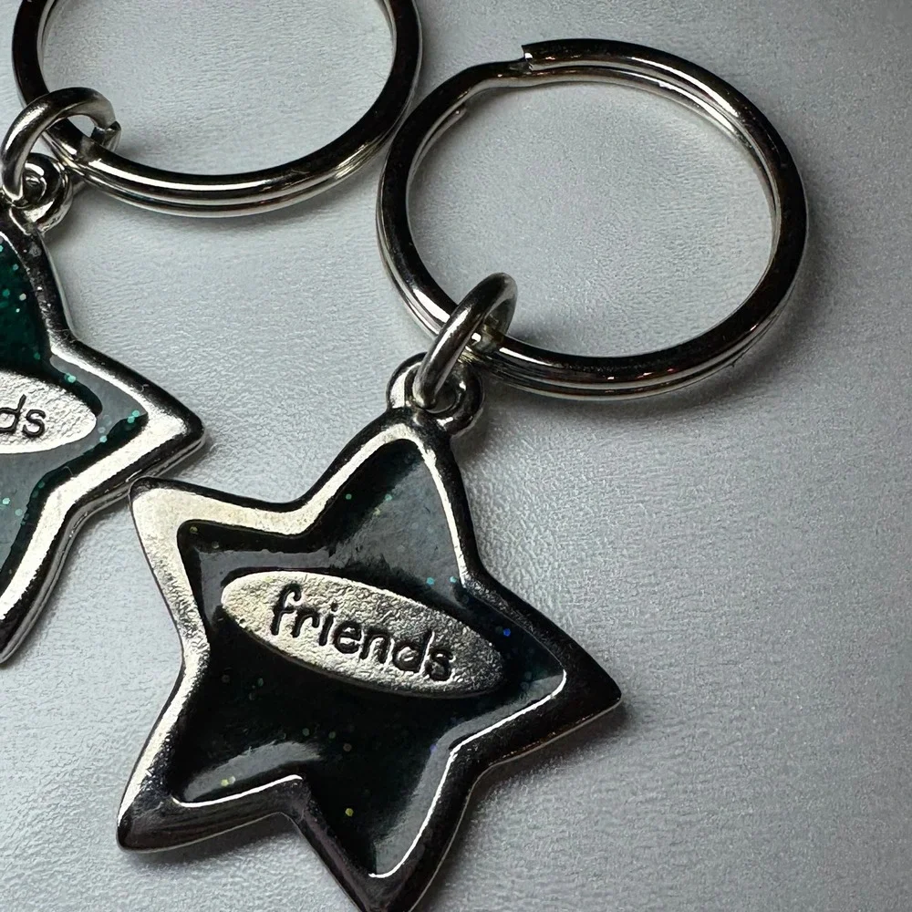 Friends Star Keychain Set Glitter Sparkle BFF Gift Blue‎ Silver Tone